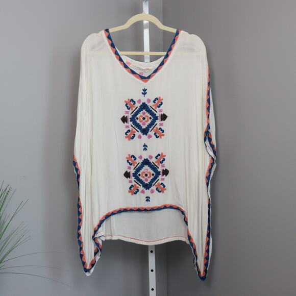 Chelsea & Violet Embroidered Boho Poncho Blouse Size Small Rayon Festival Top - Picture 1 of 6